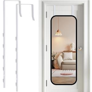 Over-The-Door Mirror Hanger, Adjustable 13.6 in Door Mirrors Hanger with Protective Lining, Prevent Scratches, 2 Pcs Mirrors Brackets Perfect Height and Fit (Mirror Not Included) - White