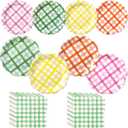 144 Pcs 48 Guests Gingham Plates and Napkins Party Supplies Colorful Gingham Paper Plates Napkins Checkered Plaid Disposable Tableware for Picnic BBQ Bachelorette Party Baby Bridal Shower