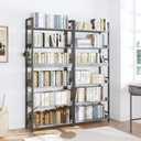HCHQHS 6 Tier Bookshelf, Adjustable Industrial Bookcase, Vertical Tall Book Shelf, Wood and Black Metal Open Bookshelves for Home Office, Living Room, Bedroom