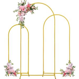 Fivenl Arch Backdrop Stand 6FT, 5FT, 4FT Set of 3 Gold Wedding Arch Stand Balloon Arch Stand Stable Metal Arch Backdrop Frame for Wedding Ceremony Birthday Party Bridal Baby Shower Banquet Decoration