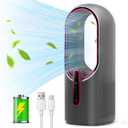 Misby Rechargeable Desk Fan,5000mAh USB Bladeless Table Fan of 11.8 Inch, Easy to Clean & Touch Control, Grey Desk Fans Small Quiet for Bedroom, Home, Office
