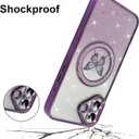 BITOBE Designed for iPhone 16 Case, Cute Butterfly Slim Plating Glitter Rhinestones Cover X 2pcs Screen Protectors for Women Girls Protective Camera Protection Bumper 6.1" Purple
