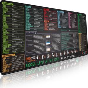 Pixiecube Excel Shortcut Keys Mouse Pad - Extended Large XL Cheat Sheet Gaming Mousepad | PC Office Spreadsheet Keyboard Mat | Non-Slip Stitched Edge (31.5L x 11.8W inches)
