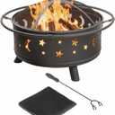 Fire Pit - 32-Inch Outdoor Wood Burning Firepit with Screen, Poker, and Cover - Outdoor Fire Pits for Backyard, Deck, or Patio by Pure Garden (Black)