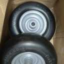 11x4.00-5 Lawn Mower Tires Flat Free Tire and Wheel 2 Pack Universal Fit 11x4-5 Flat Free Tire with Rim, 3.4"-4"-4.5"-5" Centered Hub, 3/4" or 5/8" or 1/2"Bushings