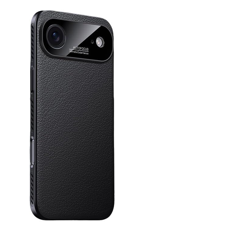 Large Window for iPhone Air Case,Luxury PU Leather & Hard PC,Heat Dissipation Breathable Bumper,Auto Focus Camera Lens Military Drop Protection Shockproof Cover,Black