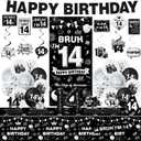 14th Birthday Decorations for Boys, Black Bruh Im 14 Birthday Party Decor Supplies for 14 Year Old Boy - Backdrop, Banner, Tablecloth, Centerpieces, Hanging Swirl, Hat, Wall Signs