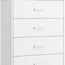 WLIVE Wood Dresser for Bedroom with 4 Drawers, Nightstand, Chest of Drawers, Tall Dresser Drawers with Sturdy Metal Frame for Hallway, Living Room, Closet, White