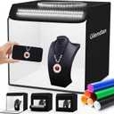 Glendan Light Box Photography, 16"x16" Portable Photo Box Shooting Tent Kit with 2 Light Panels (204 LED Lights) & 6 Kinds Double-Sided Backgrounds for Jewelry and Product Photography