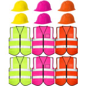 Construction Hard Hats and High Visibility Reflective Safety Vest Worker Costume for Neon Traffic Construction Party