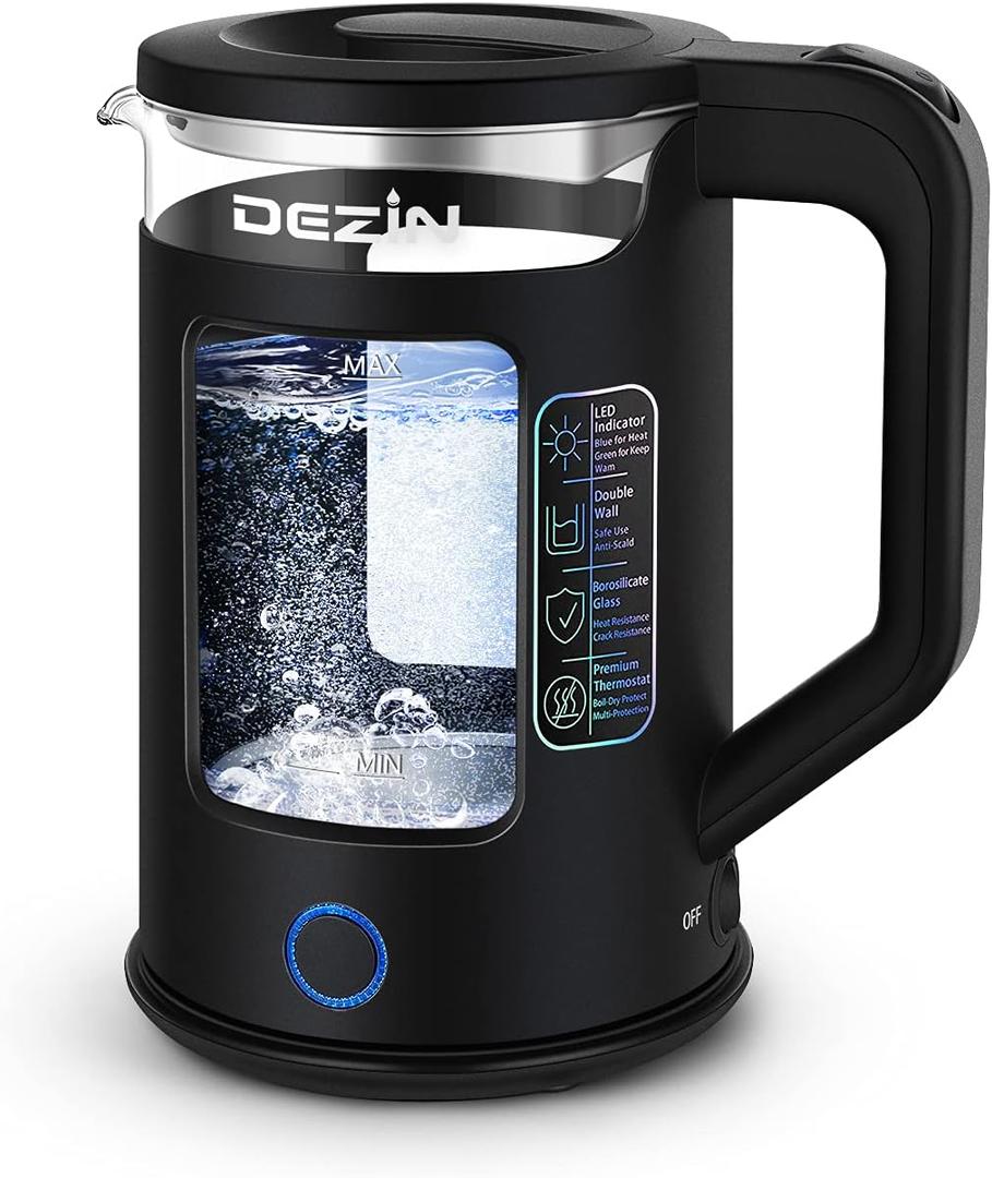 Dezin Electric Kettle with Keep Warm Function, BPA Free Window-Glass Double Wall Design Electric Tea Kettle, Bicolor LED, 1.5L Hot Water Kettle with Auto Shut-Off and Boil Dry Protection Tech (Black)