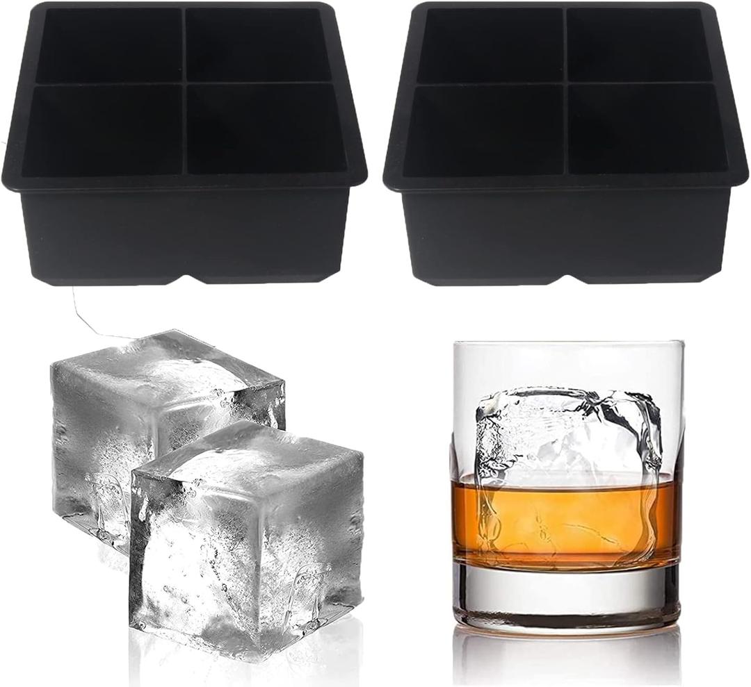 Large Ice Cube Trays Silicone (2.5-Inches) - Giant Cocktail Silicone Ice Maker, Scotch Whiskey Ice Cube, Easy Release Reusable Ice Cubes,Food Grade (Black, 8 Tray)