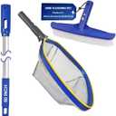 Poolvio Swimming Pool Cleaning Kit, 14'' Brush Head & 50'' Telescopic Aluminum Pole with Fine Mesh Skimmer Net - Perfect for Above Ground Pools, Spas, Hot Tub Fountains Blue (PK0140)
