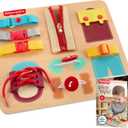 Fisher-Price Wood Montessori Toy Dressing Board, American Montessori Society Seal of Excellence, Early Life Skills Learning Busy Activity for Preschool Kids Ages 3+ Years