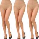 Paralinda 3 Pairs Women's 20D Pantyhose with Control Top and Reinforced Toes (Large, Nude)