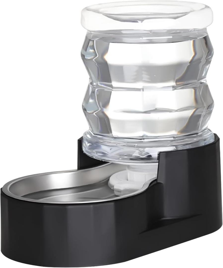 RIZZARI Dog Food Water Dispenser: 4L Large Black Stainless Steel Feeder with Activated Carbon Ion Exchange System - Soften Water and Remove Odor - Prevent Urinary Stone - Garden and Study Room