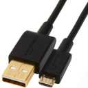 Amazon Basics 5-Pack USB-A to Micro USB Charging & Data Transfer Cable, 480Mbps Transfer Speed, Gold-Plated Plugs, USB 2.0, 10 Foot, Black