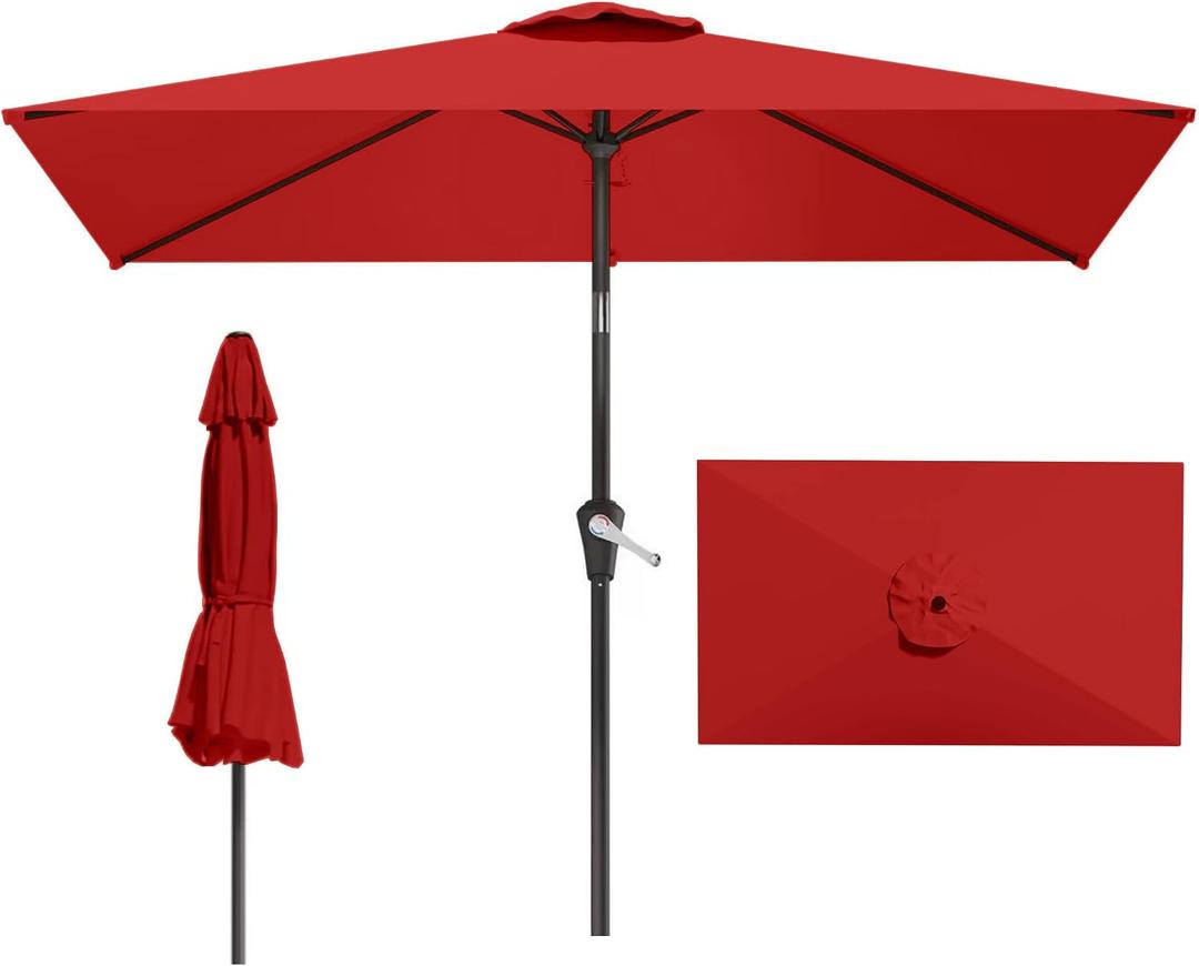 6.5x10FT Patio Umbrella, Outdoor Umbrella with Push Button Tilt and Crank, 8 Sturdy Ribs, UV Protection & Waterproof Market Umbrella for Pool, Backyard, Beach,Deck (Red)