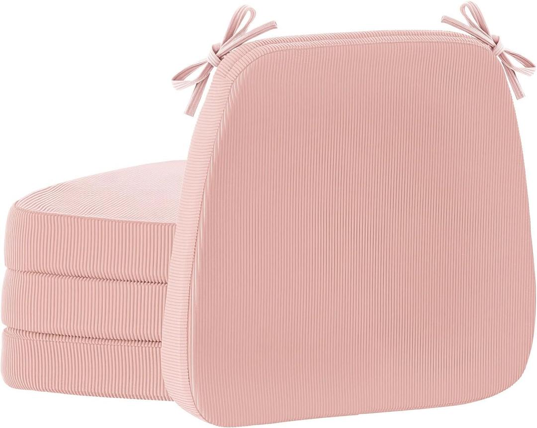 Nobildonna 2'' Thick High-Density Foam Indoor Chair Cushions | Dining Chair Pads with Ties, Removable Washable Cover, Dining Chair Cushions 17"x16", Pink 4 Pack