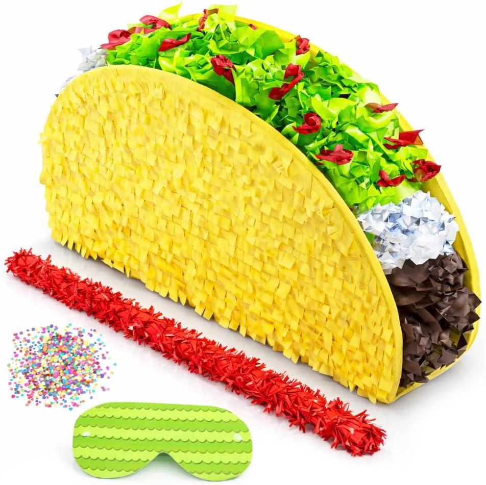 Jergrim Taco Tuesday Piñata 4-piece set 16x11x3 inches, Great for Taco Bout Parties, Decorations, Birthday pinata, Mexican Fiesta Bash, Cinco de Mayo, fits Candy/Favors