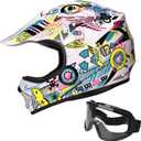 JAGASOL DOT Youth Teenager Motocross Offroad Street Dirt Bike Helmet BMX MX ATV Helmet with Goggles (Medium, White)
