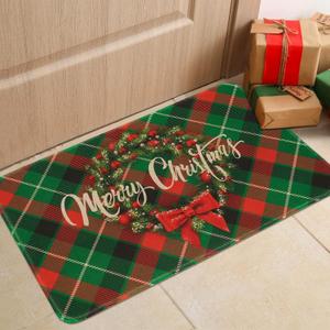 FRAMICS Christmas Door Mat Indoor Entrance, Buffalo Plaid Christmas Mats for Front Door Non Slip, Absorbent Christmas Outdoor Mat, Merry Christmas Welcome Doormat, Christmas Decorations, 30" x 18"
