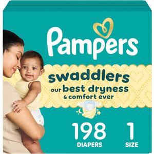 Pampers Swaddlers Diapers, Size 1 (8-14 lbs), 198 Count, Absorbent, Keeps Baby Dry and Comfortable, Skin Safe Disposable Baby Diaper (Packaging May Vary) Pampers Swaddlers Diapers, Size 1 (8-14 lbs), 198 Count, Absorbent, Keeps Baby Dry and Comfortable, Skin Safe Disposable Baby Diaper (Packaging May Vary)