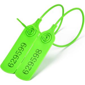 Middle Duty Plastic Seal Pull-Tite Security Seal Numbered Security Tags Self-Locking Safety Ties Zip Ties for Garment Cloethes Shoes Bags and Logistics (Green, 100 PCS)
