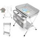 Lilian&Gema Portable Baby Changing Table with Wheels, 3-Level Adjustable Heights Folding Diaper Changing Station with Nursery Organizer&Large Storage Racks for Newborns&Infants