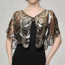 CHIC DIARY Women's 1920s Shawl Sequin Shawls and Wraps Lace Flapper Cape and Black Gloves for Party Evening Dress (Black), One Size