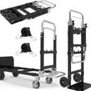 3 in 1 Heavy Duty Folding Hand Truck, Convertible Portable Steel Dolly with Telescopic Handle, Foldable Utility Cart with Rubber Wheels, 500 LBS (Black)