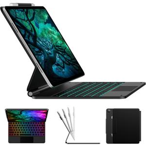 typecase Edge Keyboard Case for iPad Air 13-inch(M4/M3/M2, 2026/2025/2024) & iPad Pro 12.9-inch(6th/5th/4th/3rd Gen), Magic Keyboard with 11-Color Backlight, Multi-Touch Trackpad, Pencil Holder, Black