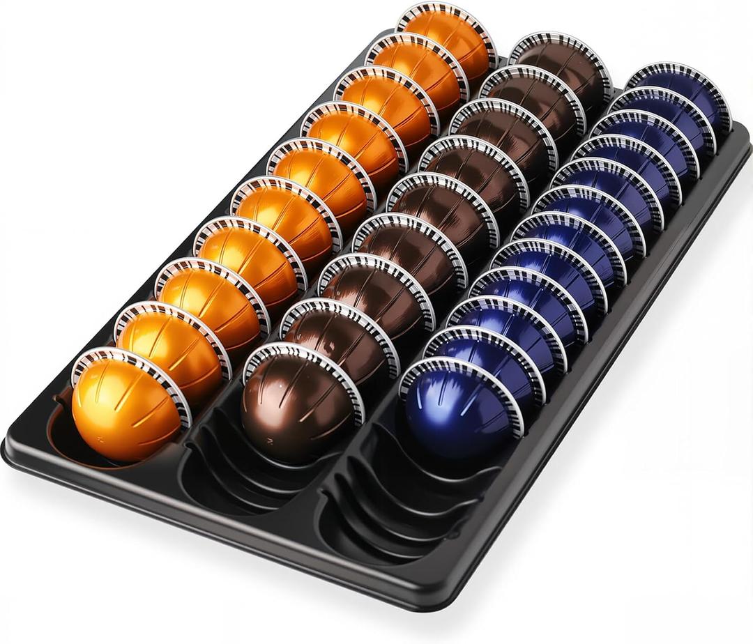 Coffee Pod Storage holder,Drawer Insert tray Holds 60-90pods Compatible with Nespresso Vertuo Vertuoline Capsules for Kitchen,Home,Office (Black)
