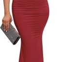 EYNMIN Women's Sleeveless Bodycon Corset Maxi Dress Spaghetti Strap Ruched Elegant Evening Wedding Guest Long Formal Dresses, Red, Large