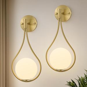 Gold Wall Sconces Set of Two with G9 Bulbs, Mid Century Modern Glass Wall Sconce Set of 2 Hardwired Globes Light Fixture Brass Mounted Lamps for Elegant Vanity Living Room Bedroom Bathroom Hallway