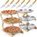 14 Pcs Wooden Pizza Pan Riser Stands Sets Tiered Tray Stand 13.8" L x 7.9" W x 12.6" H Tower Rack Serving Tray Holder Food Platter Display Rack for Dessert Cheese Restaurant Home