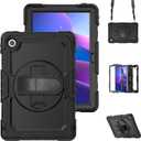 Gylint Case for Lenovo Tab 10.1 inch 2025 Tablet, Rugged Heavy Duty Shockproof Rotating Kickstand Protective Cover for Lenovo Tab 10.1 TB-311FU / Lenovo Tab K10 (2nd Gen) TB-311XU Black