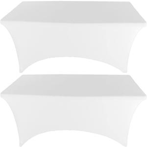 2 Pack 6FT White Spandex Tablecloth Stretch Fitted Table Cover for Rectangular Table Event, Wedding, Banquet and Parties