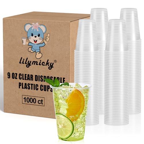 Lilymicky 1000 PACK 9 oz Clear Plastic Cups, 9 Ounce Disposable Drinking Cups for Birthday Parties, Picnics, Ceremonies, and any Events
