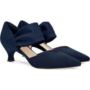 Coutgo Womens Low Kitten Heel Dress Shoes Pointed Toe Slip on Ankle Strap Cutout Elegant Party Wedding Pumps, Navy, Size 11