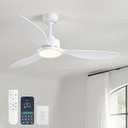 MOOONICHE 52" White Ceiling Fan with Light and Remote, Dimmable Fandelier Ceiling Fans, 6-Speed Wind Modern Fan Light with 3 Blades, Smart Timer Downrod Mount Fandelier Fan for Bedroom Dining Room