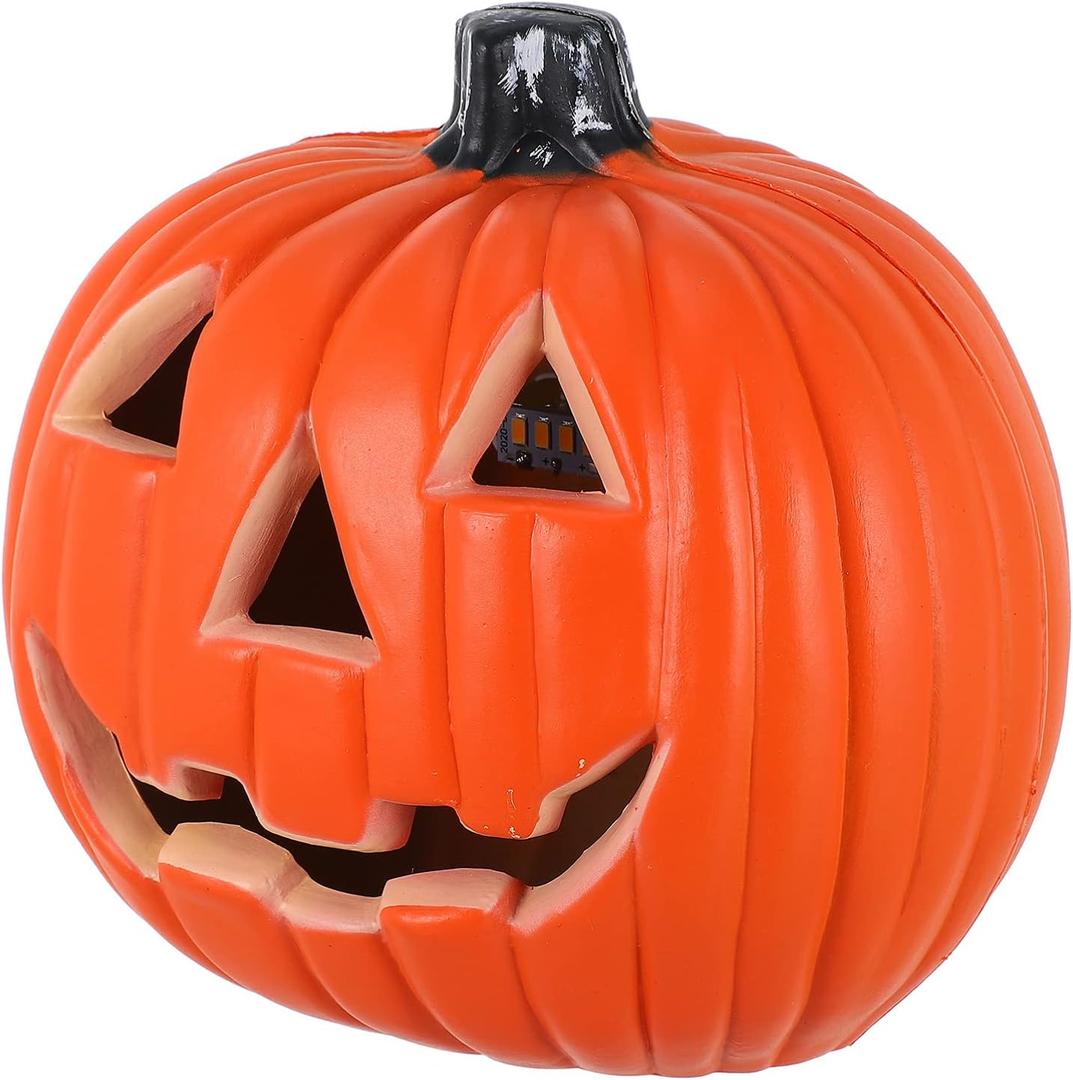 Toyvian Halloween Jack O Lantern Artificial Pumpkin Light LED Pumpkin Lantern Decorative Halloween Prop for Garden Patio Front Door Decor 8inch (14X19CM)