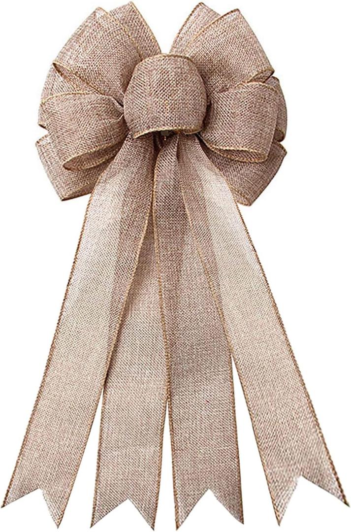 Large Burlap Wreaths Bows Rustic Jute Bows Christmas Tree Topper for Wedding Holiday Birthday Party Decoration