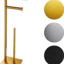 Miyili Bathroom Lavatory Toilet Paper Holder with Shelf Stainless Steel Freestanding Toilet Tissue Roll Holder Square Style Gold