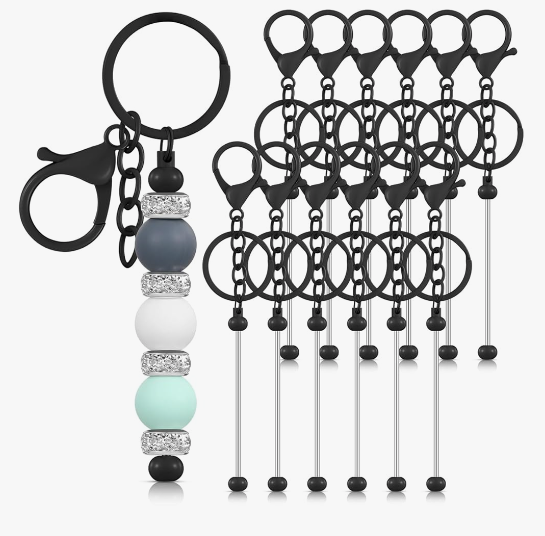 Tondiamo 12 Pcs Beadable Keychains Bars Bulk Blank Beaded Metal Keychain for Craft DIY Gift