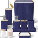 Bathroom Accessories Set - Elegant Blue Bathroom Set, 10PC Bathroom Accessory Set, Toilet Brush, Trash Can, Qtip Holder Dispenser & Soap Dispenser