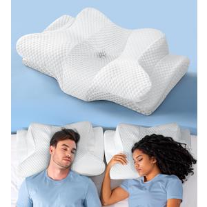 Sleep Doctor Approved Cervical Neck Pillow Sleeping, Ergonomic Contour Side Sleeper Pillows Adults, Cooling Orthopedic Pillow Pain Relief Support, Memory Foam Back Stomach Sleepers White Standard