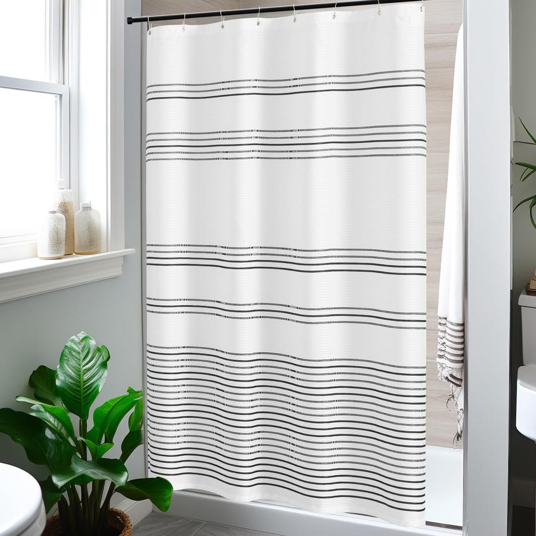 jinchan Small Stall Shower Curtain 48x72 inches Black and White Modern Farmhouse Striped Waterproof Fabric Shower Curtains for Bathroom with 7 Hooks Machine Washable
