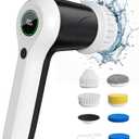 PUFTEM Electric Spin Scrubber, Cordless Shower Scrubber with Battery Level Display, 2 Speeds Electric Scrubber for Cleaning with 6 Replaceable Heads, Cleaning Brush for Bathroom/Sink/Window