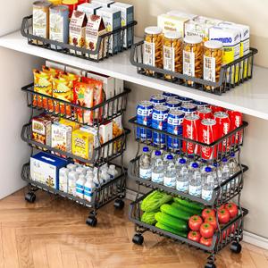 3-Tier Rolling Pantry Organizer and Storage Cart with Wheels  Stackable Wire Snack Cart for Kitchen, Pantry Shelves and Storage Rack for Fruit, Vegetables, Onion, Potato (1 Pack)